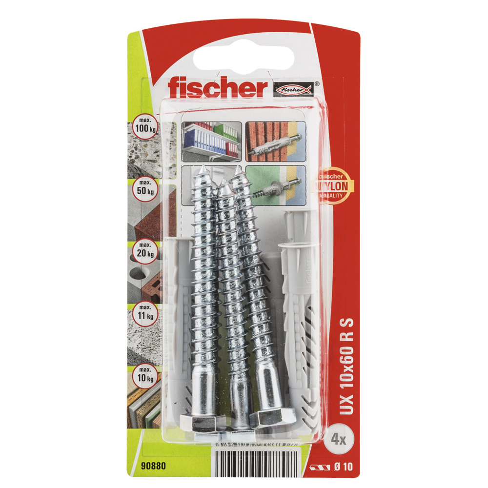 Selvskrue skrue med pin Fischer UX R S; 10x60 mm; 4 stk.