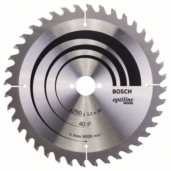 Rundsavsklinge til træ Bosch OPTILINE WOOD; 250x3,2x30,0 mm; Z40; 15°