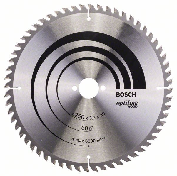 Rundsavsklinge til træ Bosch OPTILINE WOOD; 250x3,2x30,0 mm; Z60; 15°