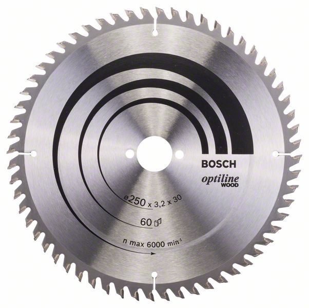Rundsavsklinge til træ Bosch OPTILINE WOOD; 250x3,2x30,0 mm; Z60; 10°