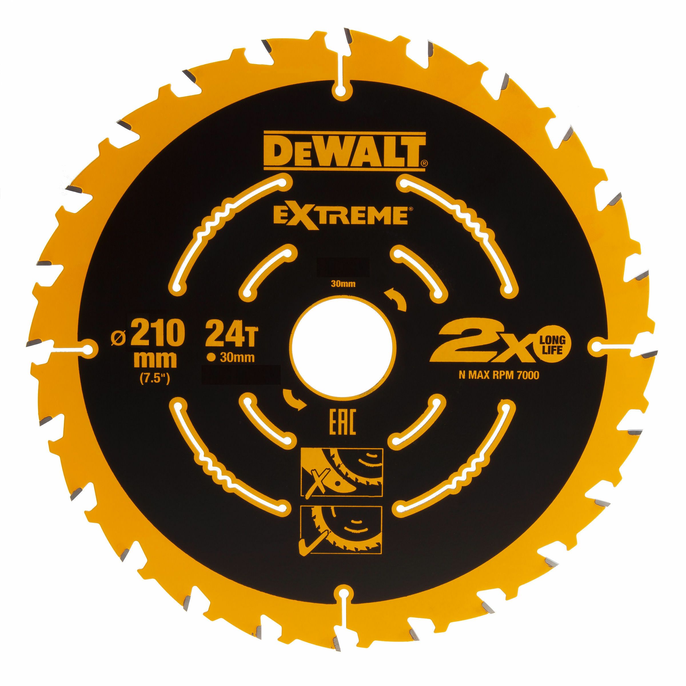 Rundsavsklinge til træ DeWalt Extreme; 210x2,4x30 mm; Z24