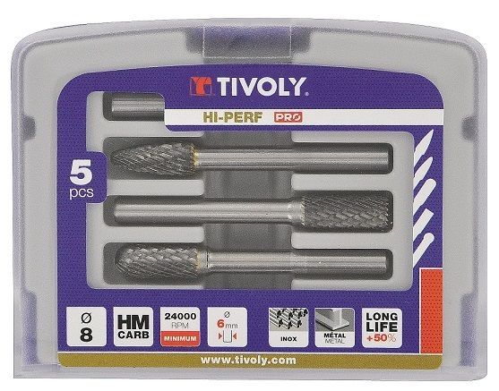 Hårdmetalmølle sæt Tivoly HALF BOX; 5 stk.