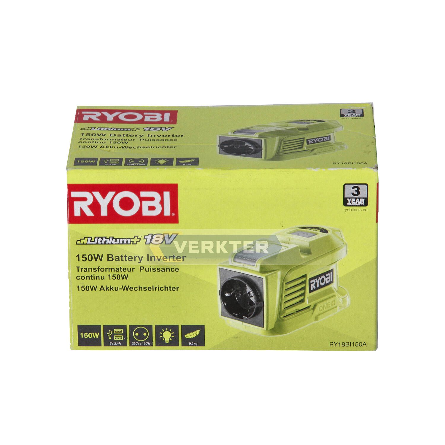 Batteriadapter Ryobi RY18BI150A-0; 230 V -> USB (x2); Til opladning af telefonbatterier