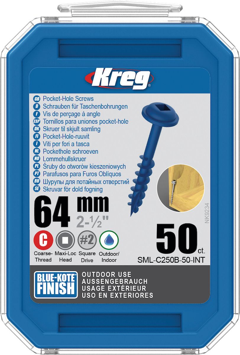 Træskrue Kreg SML-C250B; Maxi-Loc; 2,50''; 64 mm; 50 stk .; blå
