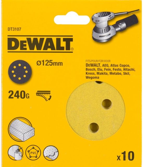 Sandpapir DeWalt DT3107-QZ; K240; 125 mm; 10 stk.