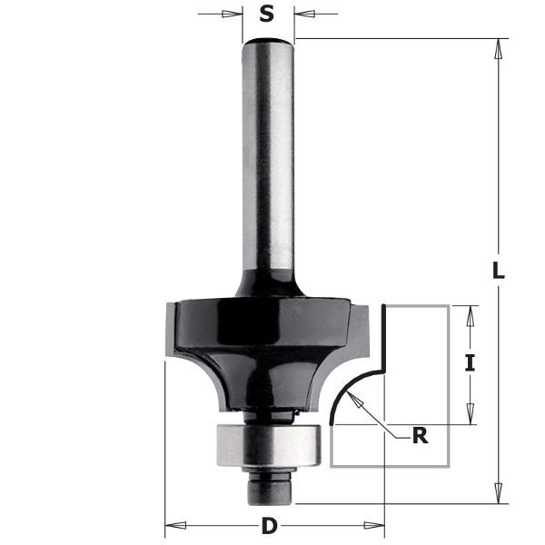 Afrundingsfræser CMT Contractor K938-222; R=4,8; S=8; D=22,2 mm; med kulelager