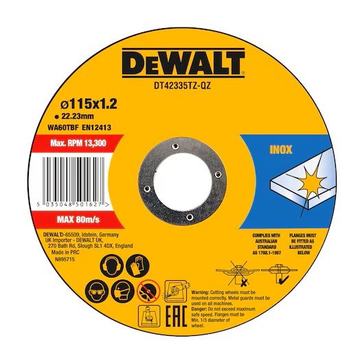 Skæreskive DeWalt DT42335TZ; 115x1,2 mm; 10 stk.