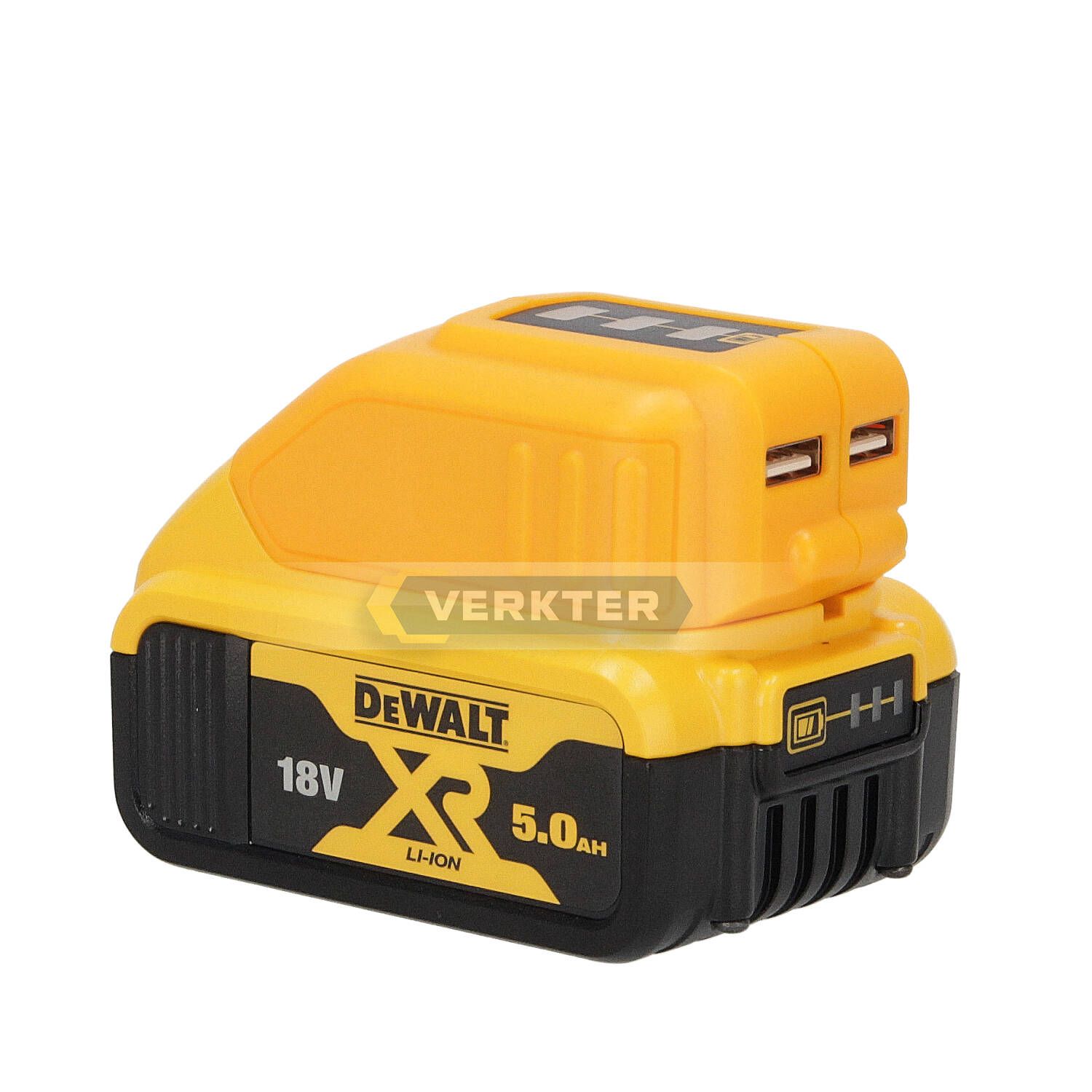 Batteriadapter Ahlio passer til DeWalt 12-18V -> USB (x2) Til opladning af telefonbatterier