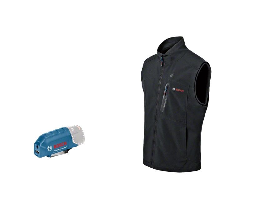 Opvarmet vest Bosch GHV 12; L; 12 V + usb Adapter GAA 12V-21 (uden batteri og oplader)