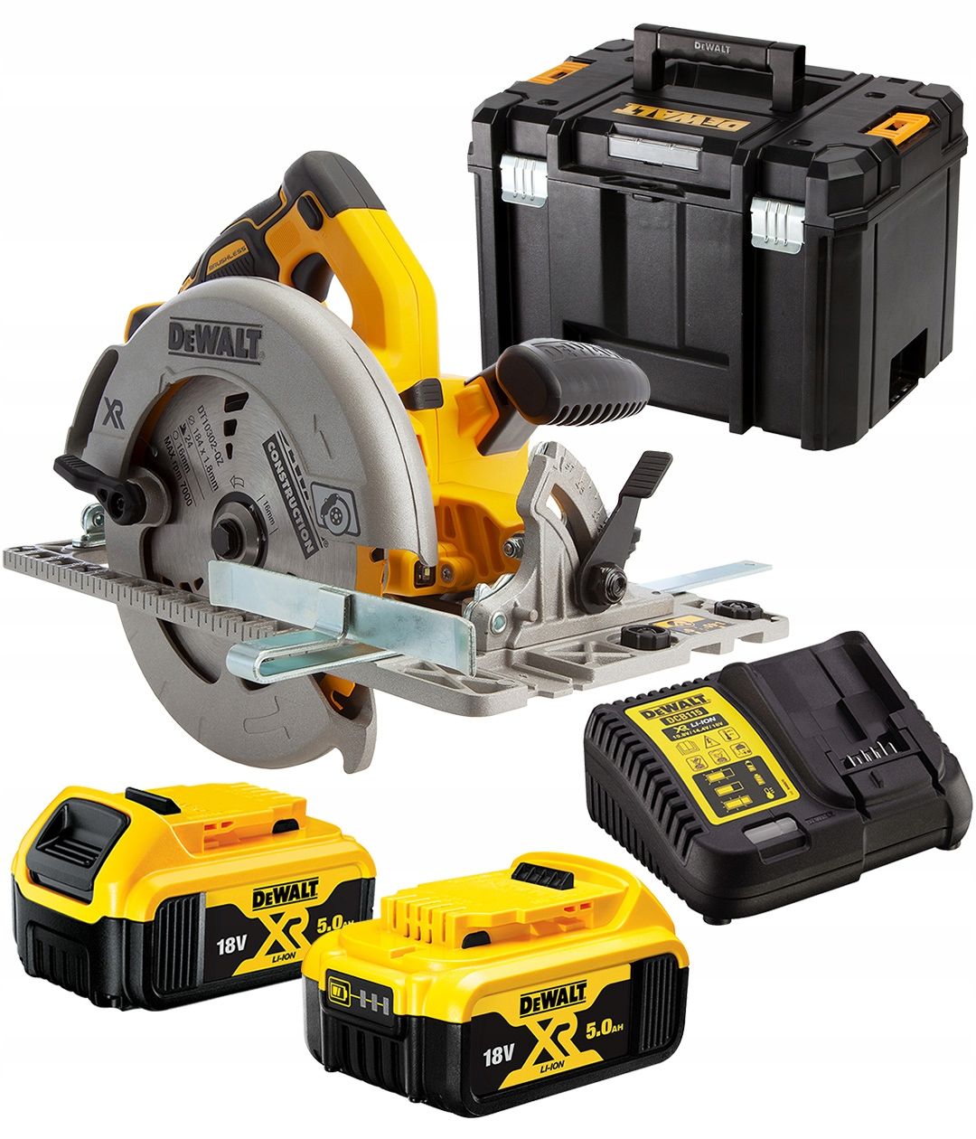 Batteridrevet rundsav DeWalt DCS572P2-QW; 18 V; 2x5,0 Ah batt.