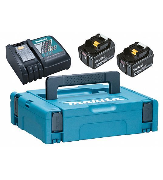 Batteri Makita 197624-2; 18 V; 2x5,0 Ah; Li-ion + lader DC18RC + koffert