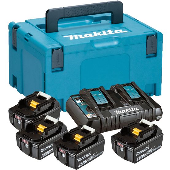 Tilbehørssæt Makita Powerpack; 18V; 4x5,0 Ah + DC18RD beregnet til 18 V akku...