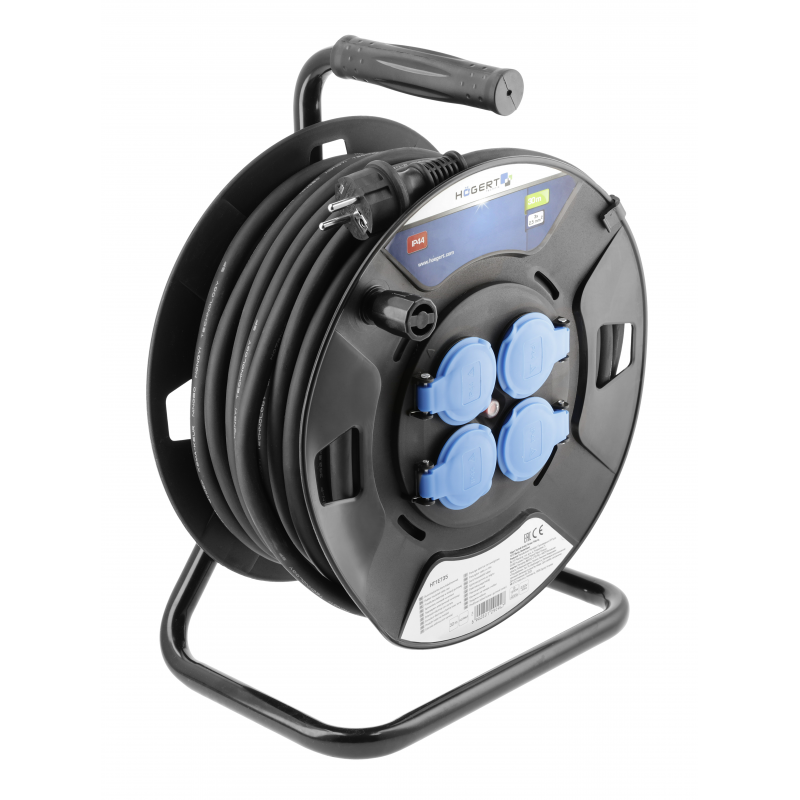 Kabeltromle med forlængerkabel Hogert HT1E735; 30 m; 3x2,5 mm²