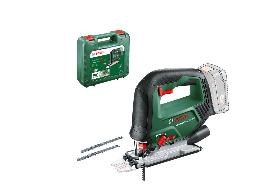 Akku stiksav Bosch Advanced Saw 18V-140; 18 V (uden batteri og ladder) + kuffert