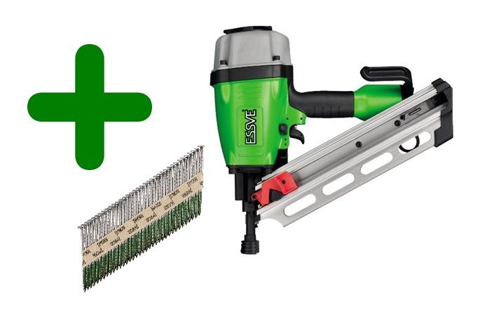 Pneumatisk sømpistol Essve FN 34/90; 34°; 50-90 mm + Søm