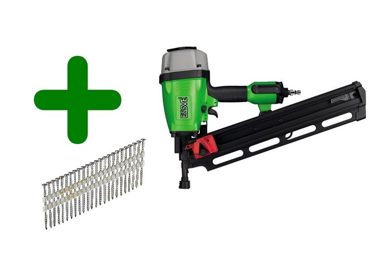 Pneumatisk sømpistol Essve FN 21/90; 21°; 50-90 mm + Søm