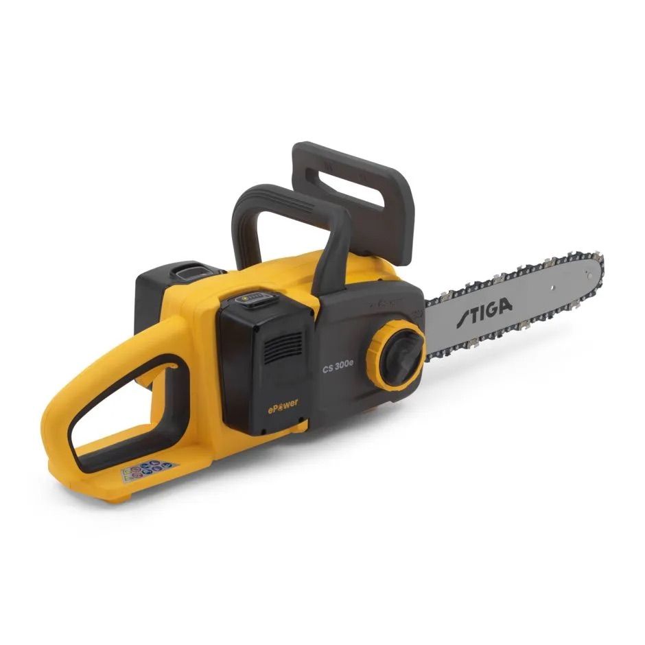 Motorsav Stiga CS 300e Kit; 2x20 V; 30 cm; 2x4,0 Ah batt.; med vægholder