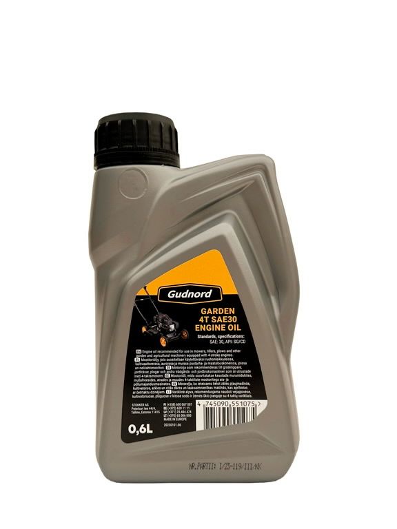 Olie Gudnord Garden SAE30 4T; 0,6 l; til havearbejde med 4-taktsmotorer