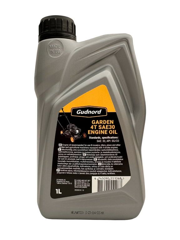 Olie Gudnord Garden SAE30 4T; 1 l; til havearbejde med 4-taktsmotorer