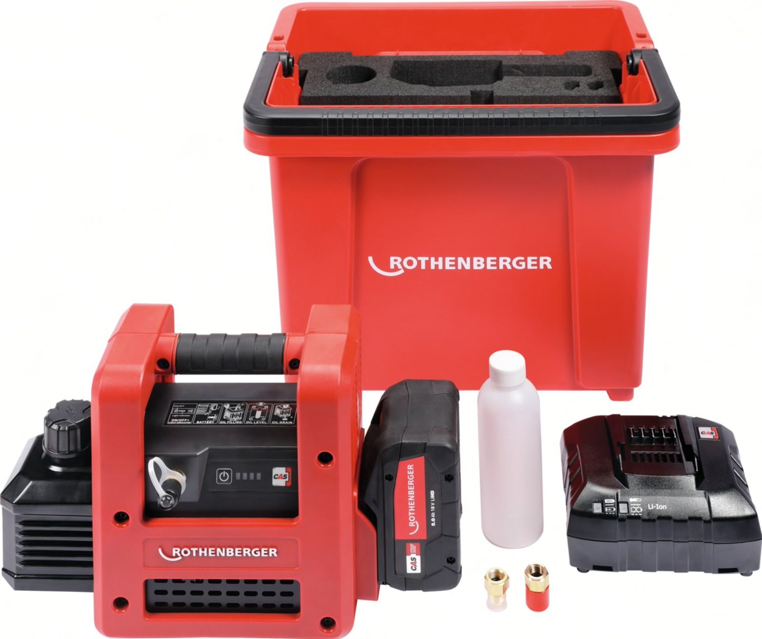 Trådløs vakuumpumpe Rothenberger ROAIRVAC R32 2.0 CL Set; 18 V; 1x8,0 Ah batt.