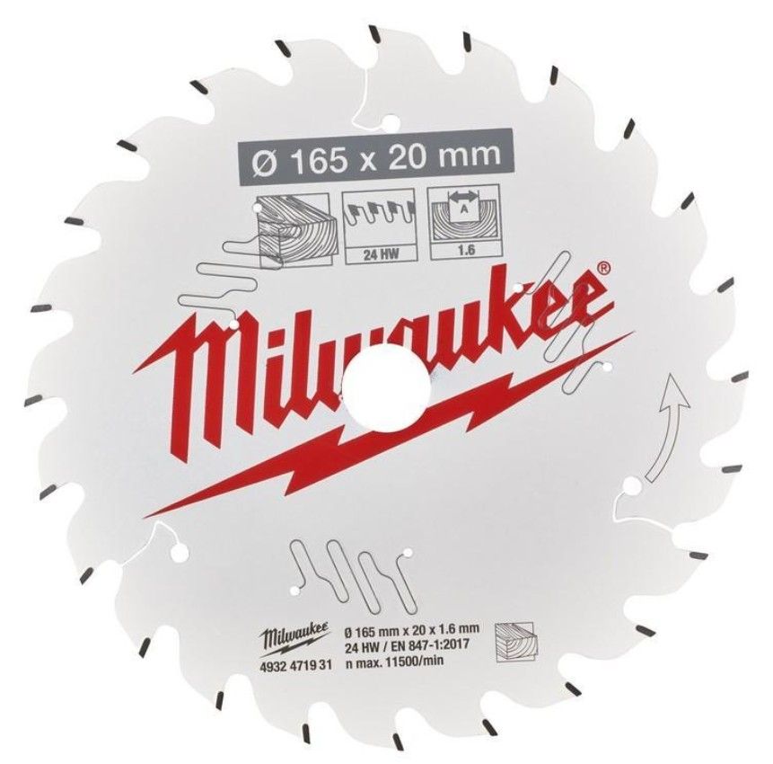 Rundsavsklinge til træ Milwaukee 4932471931; 165x20 mm; Z24
