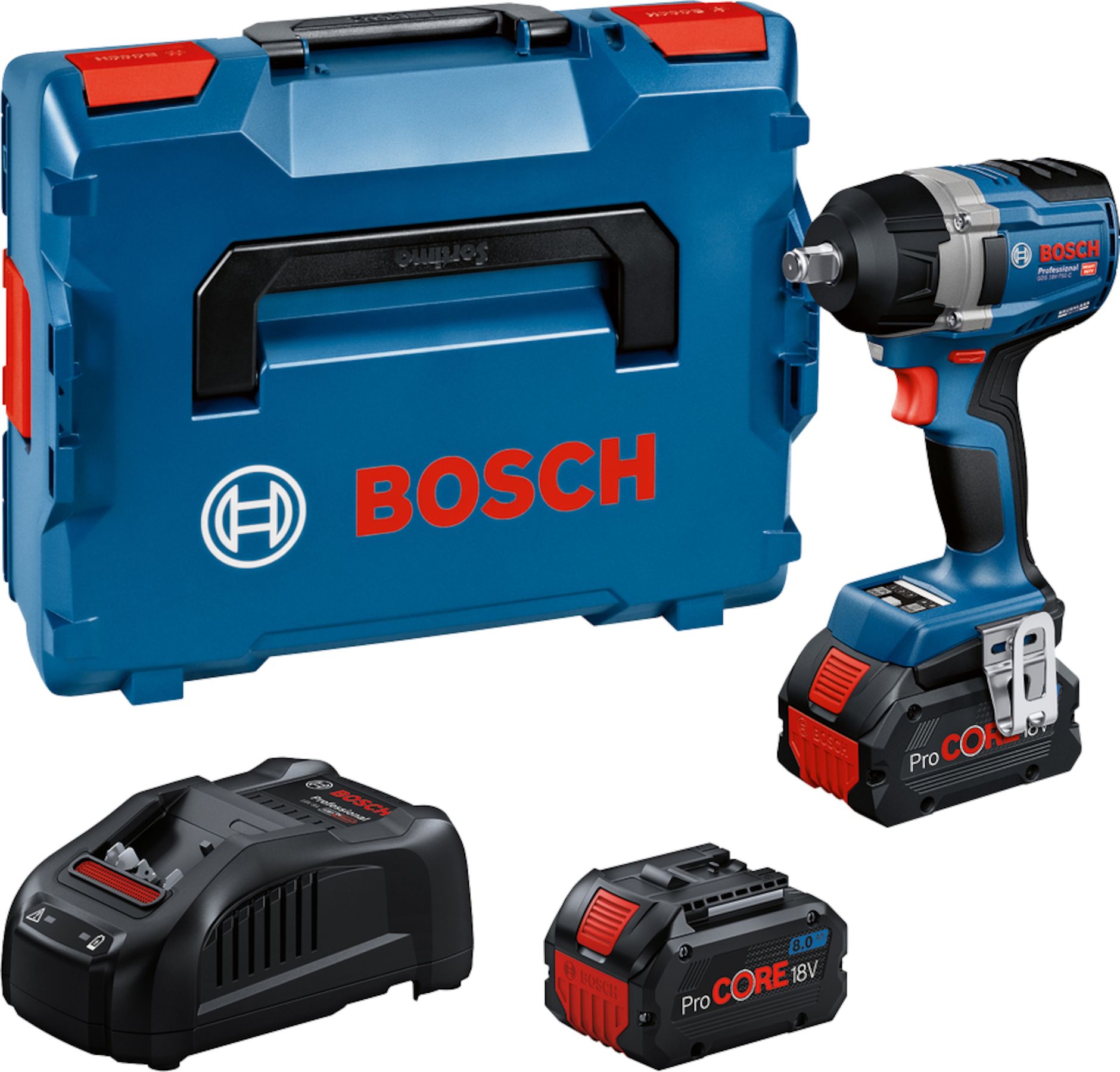 Batteridrevet slagskruetrækker Bosch GDS 18V-750 C Professional; 18 V; 2x8,0 Ah batteri. + L-Boxx 136