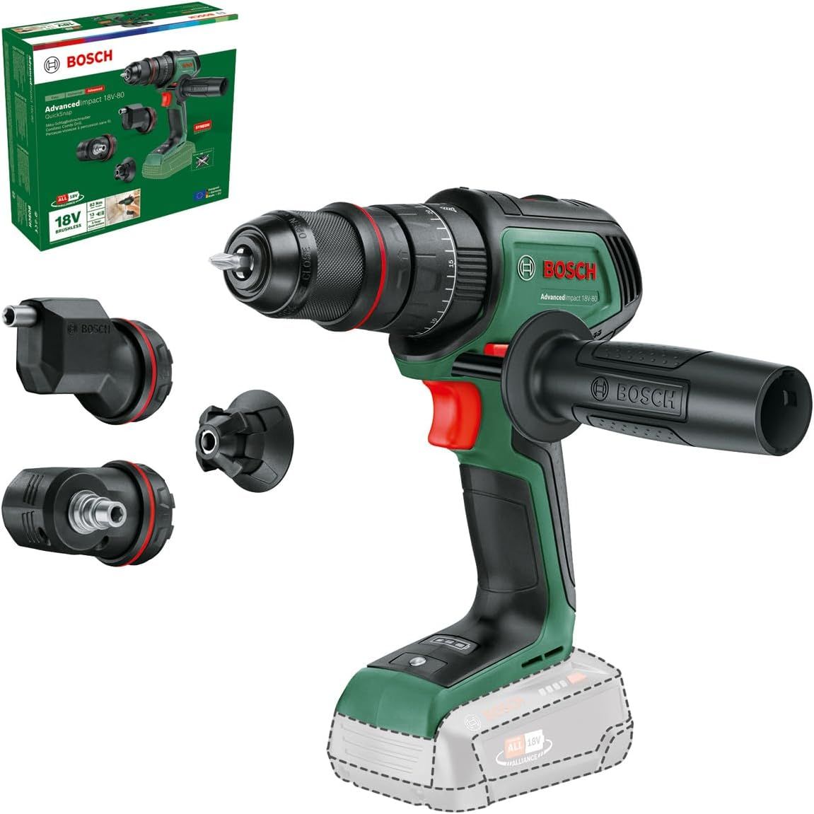 Skruemaskine Bosch AdvancedDrill 18V-80 QuickSnap (uden batteri og oplader); med tilbehør