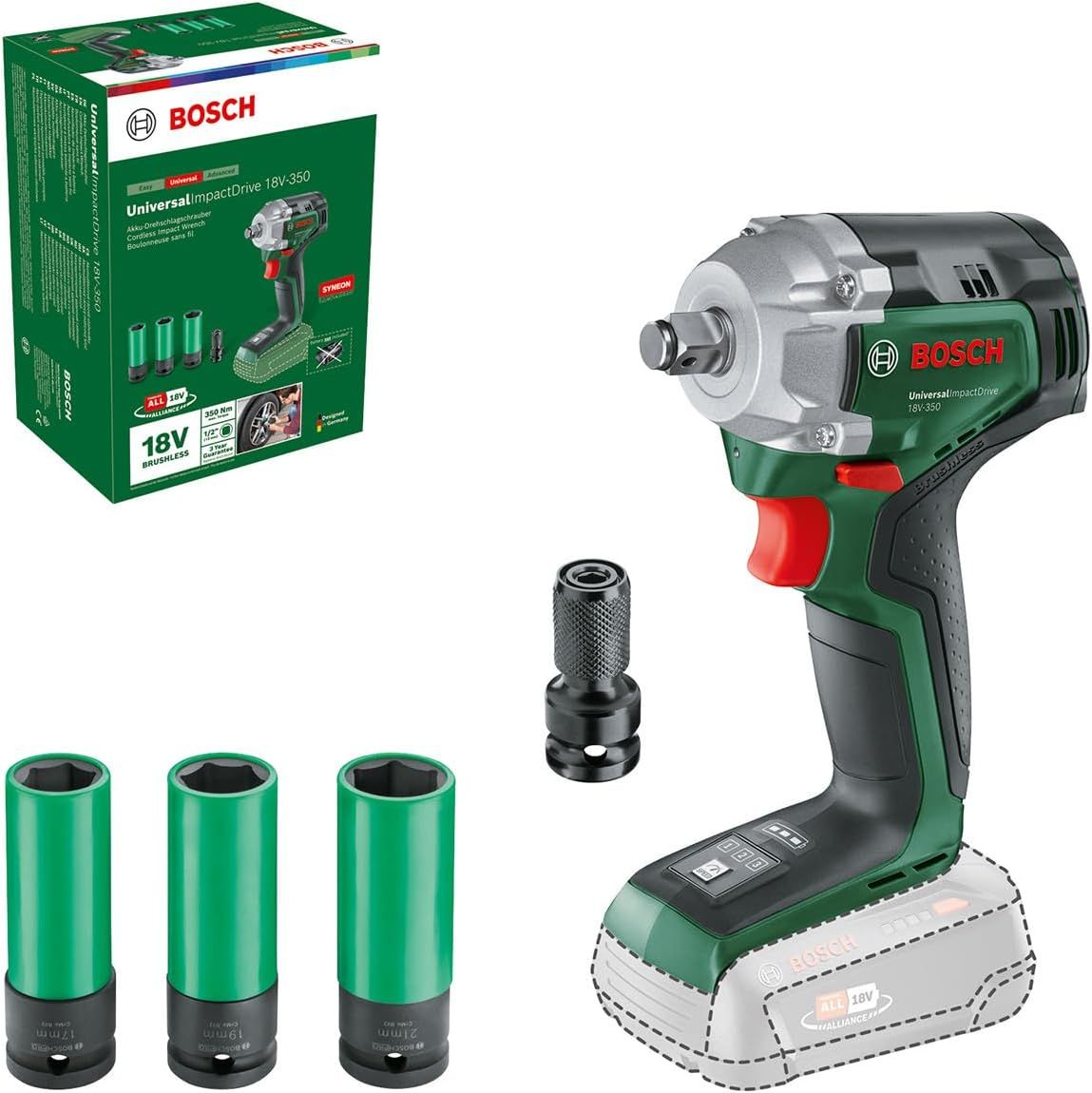 Slagnøgle Bosch Universal ImpactDrive 18V-350; 18 V (uden batteri og oplader); med tilbehør