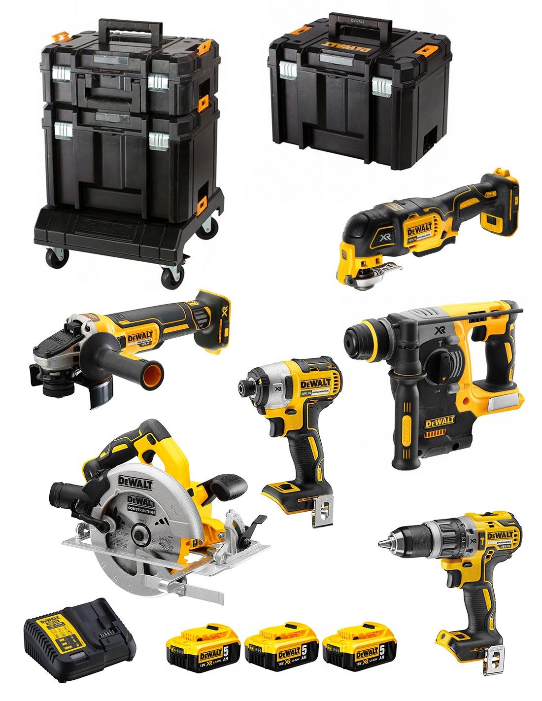 Værktøjssæt DeWalt DCK685P3T-QW (DCD796 + DCF887 + DCH273 + DCG405 + DCS570 + DCS355); 18 V; 3x5,0 Ah batt.