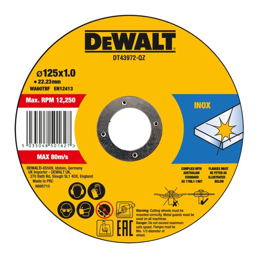 Skæreskive DeWalt DT43972-QZ; 125x22,23x1,0 mm; 10 stk.