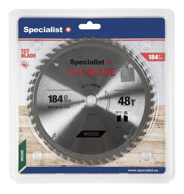 Rundsavsklinge til træ Specialist+ Wood; 184x16 mm; Z48