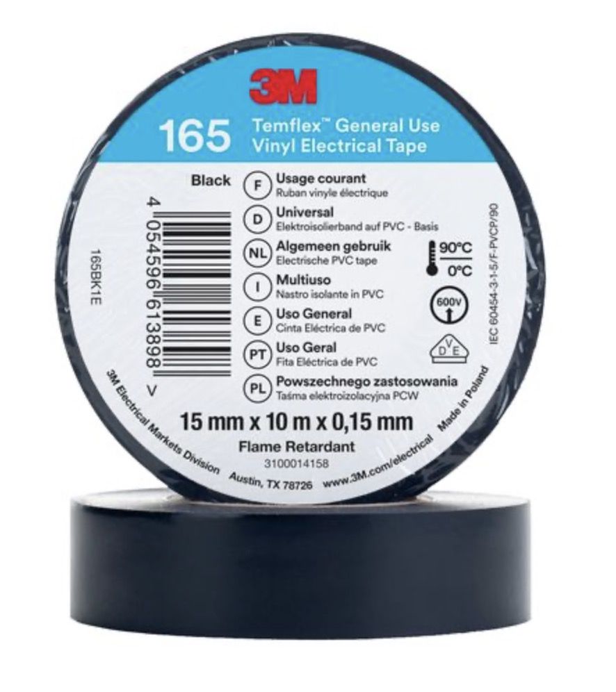 Isoleringstape 3M Temflex 165; 15 mm; 10 m; svart