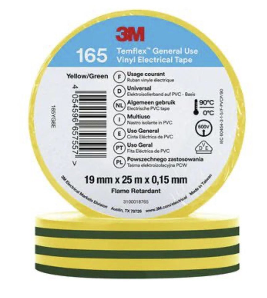 Isoleringstape 3M Temflex 165; 15 mm; 10 m; žalia; grøn; gul