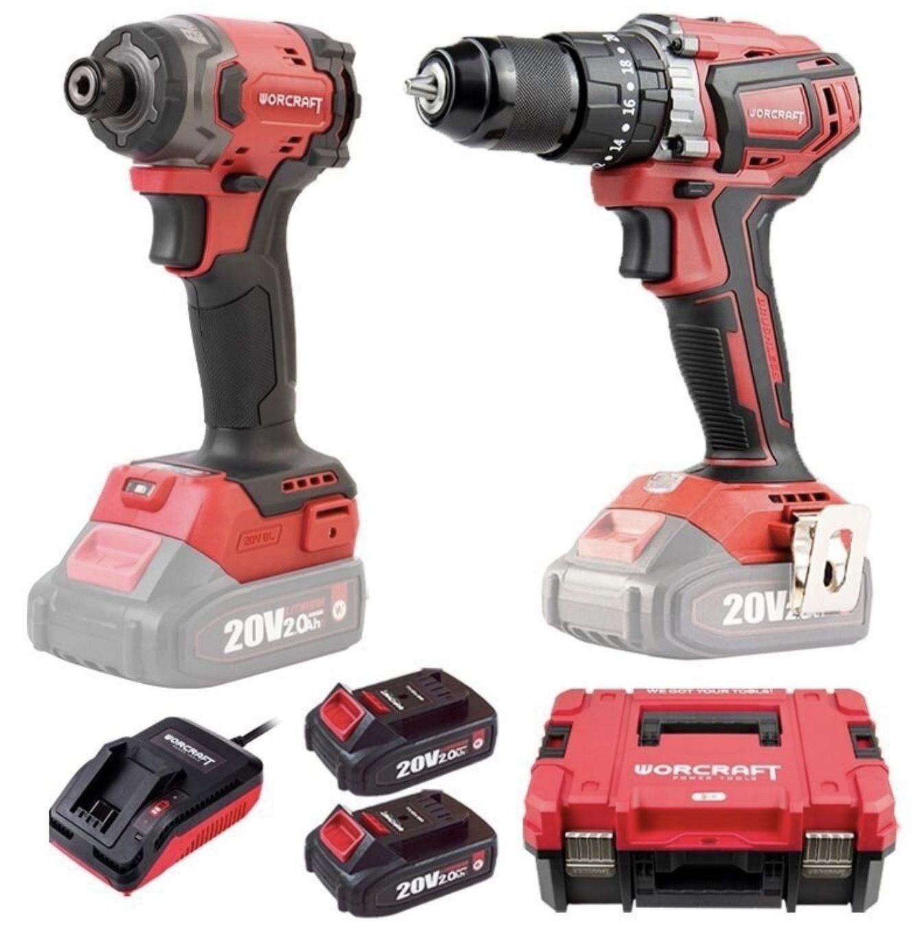 Værktøjssæt Worcraft XCUBE030 (CHD-S20LiBA + CIS-S20LiB-260); 20 V; 2x2,0 Ah batt.