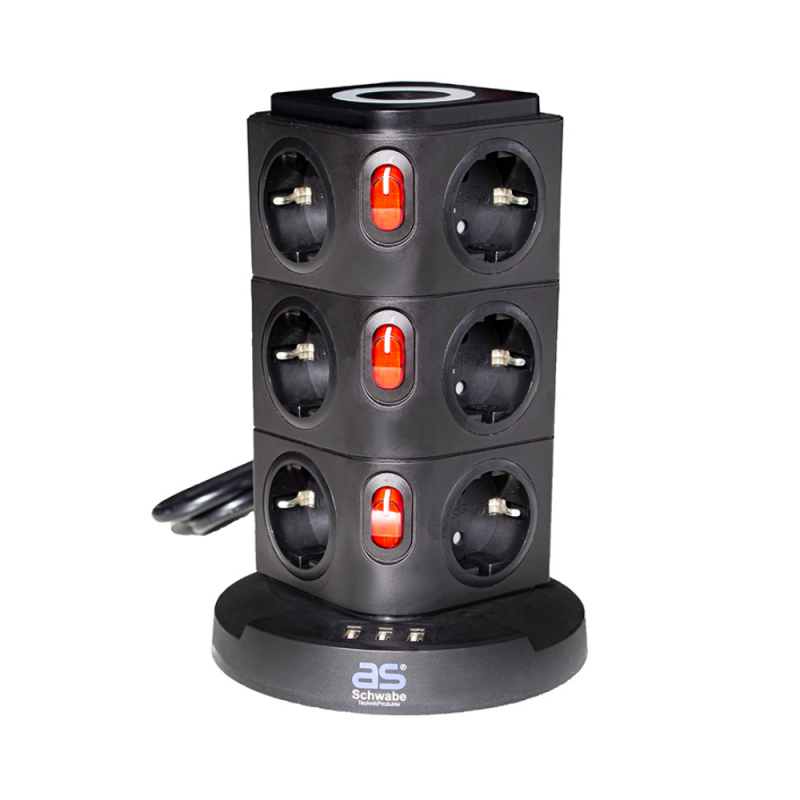 Forlængerledning AS-Schwabe 18222; 3 USB; 5W; IP20