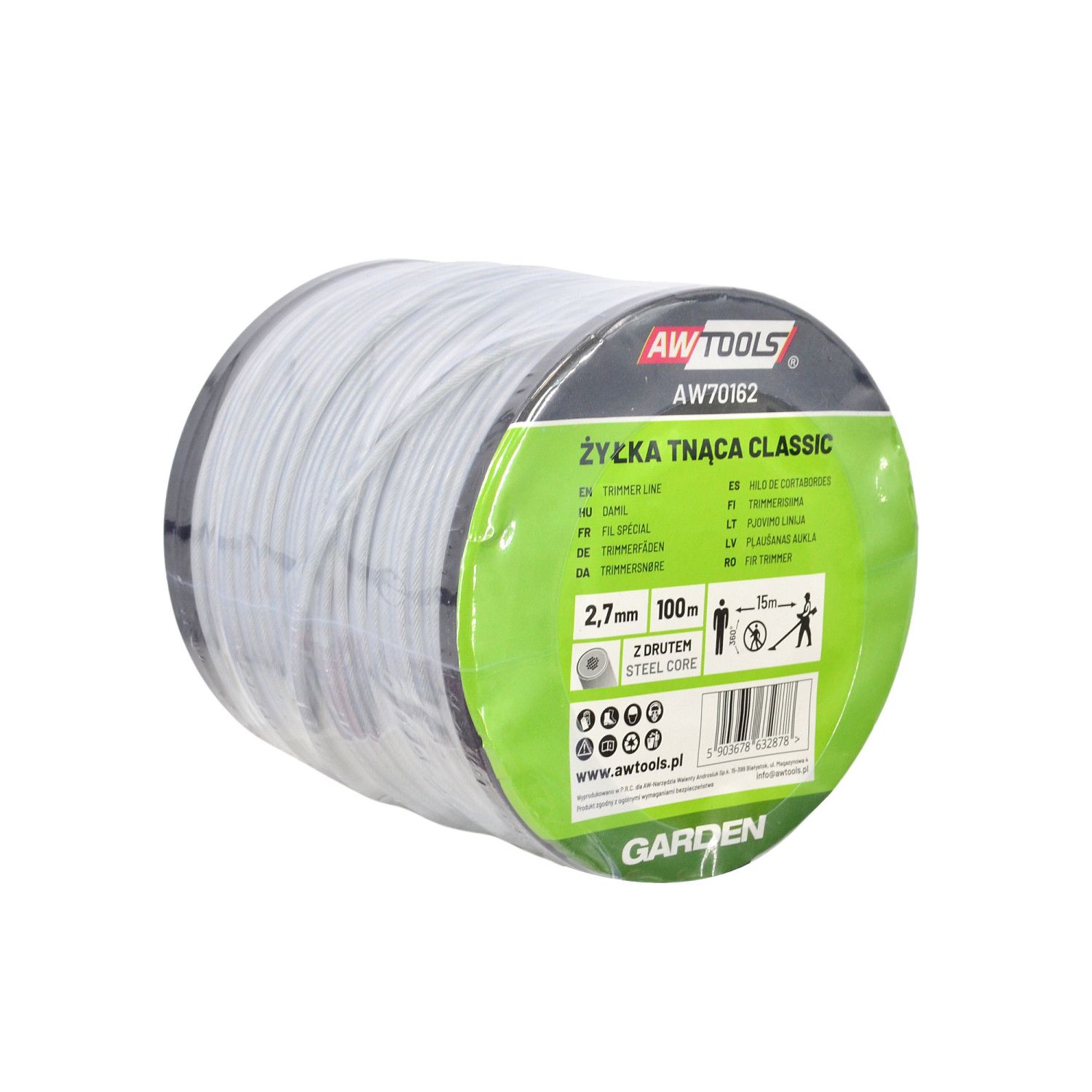 Trimmertråd AWTools AW70161; 2,4 mm; 100 m