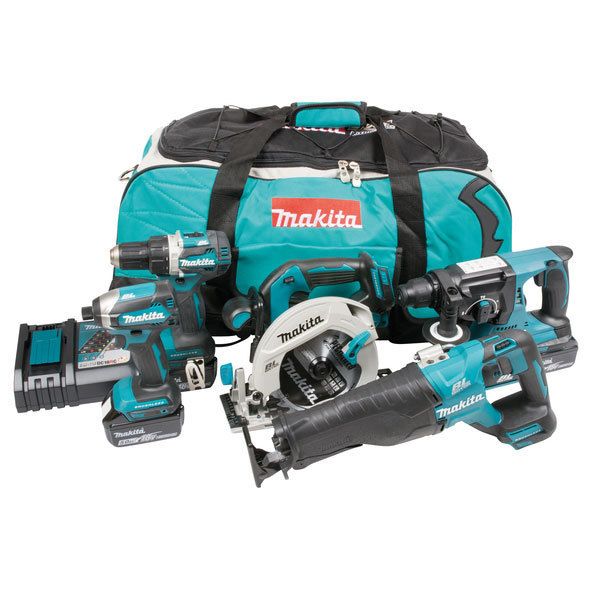 Værktøjssæt Makita DLX5032T (DDF484 + DTD153 + DHS680 + DJR187 + DHR242); 18 V; 3x5,0 Ah batt.