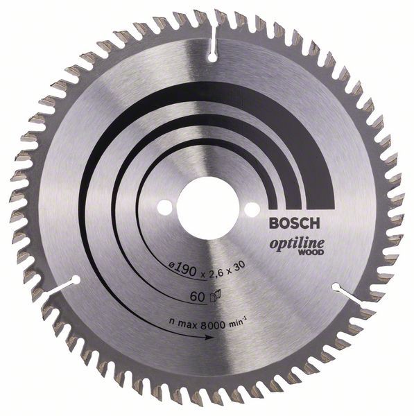 Rundsavsklinge til træ Bosch OPTILINE WOOD; 190x2,6x30,0 mm; Z60; 15°