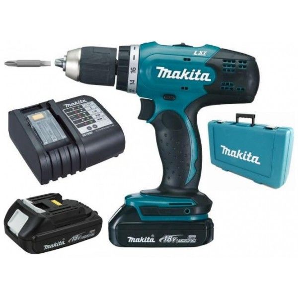 Skruemaskine Makita DDF453SYE; 18 V; 2x1,5 Ah batt.